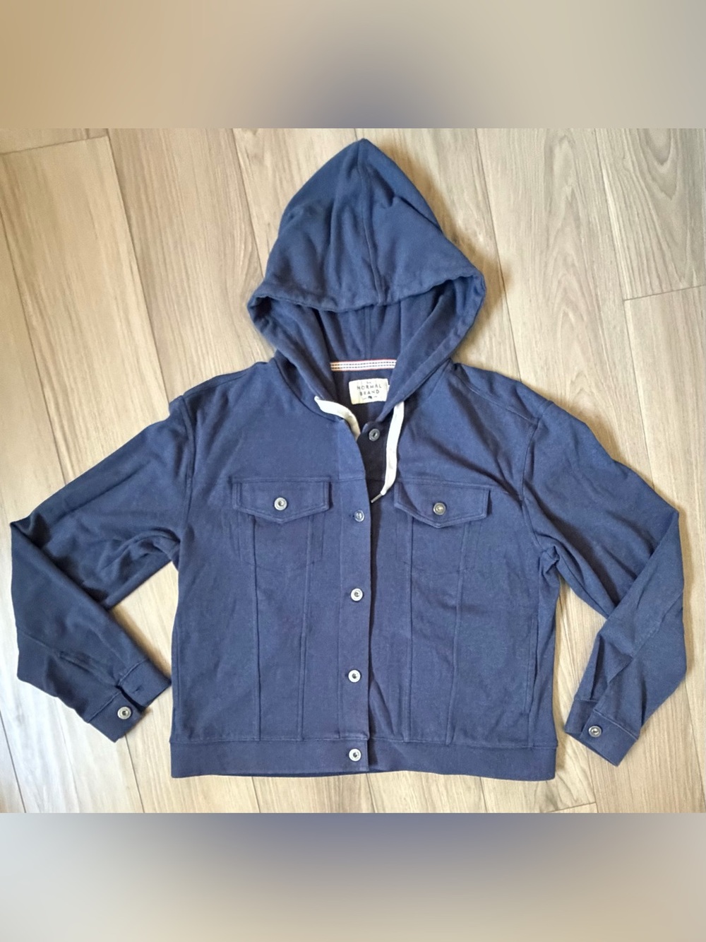 The Normal Brand Button Up Hooded Jacket Blue Pockets Cozy Layer Crop Women’s L